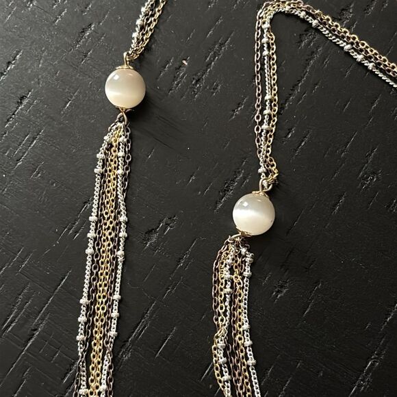 Loft Multi Chain Multi Tone Chain Moonstone Long Necklace - Picture 3 of 9